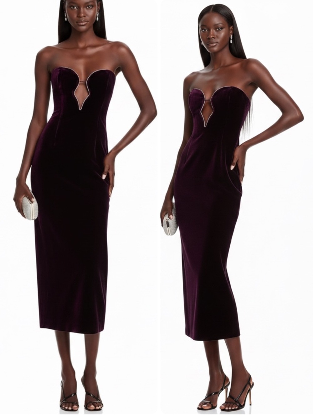 Bardot x Revolve Lilah Velour Jeweled Strapless Dark Purple Midi Dress NWT $320